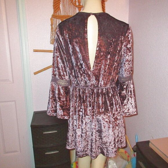 Vtg Velvet Kimono Size S Crochet Bell Sleeves Witchy Fairy Grunge Vamp Y2K 90s - Picture 8 of 11